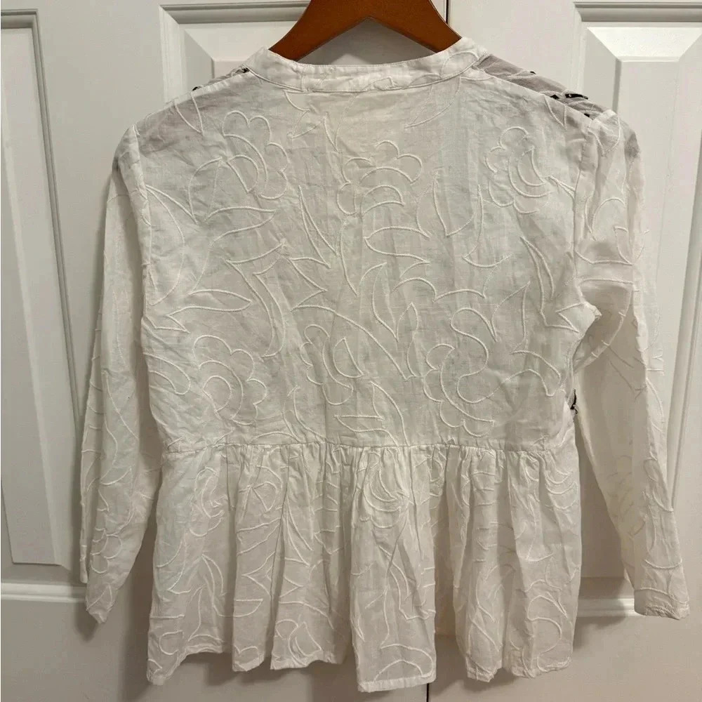 Amit Aggarwal Anthropologie Ramona Embroidered White Babydoll Top SIZE XSMALL - Picture 11 of 13
